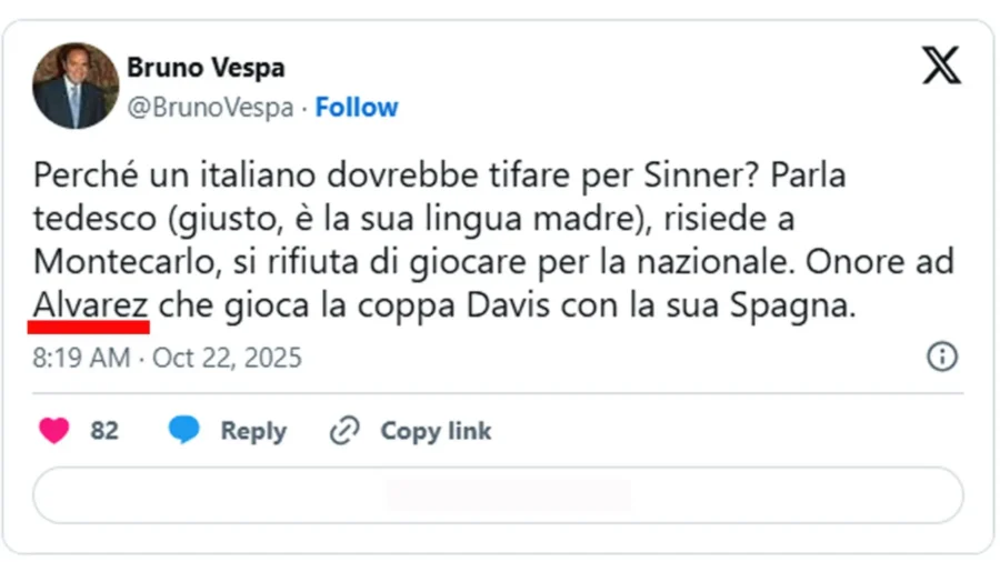 Bruno Vespa attacks Jannik Sinner but misses two names